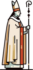 Christian Bishop with Miter and Crozier - Flat Design Vector Illustration