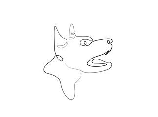 Dog head in single outline illustration. Continuous line art drawing of puppy head Editable stroke.
