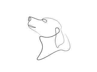 Dog head in single outline illustration. Continuous line art drawing of puppy head Editable stroke.