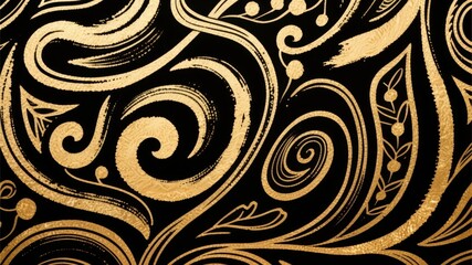 Golden Paisley Swirls on Black Background
