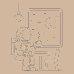 Astronaut Watching Stars While Drinking Coffee