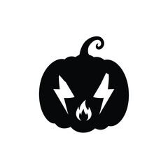 Black pumpkin with lightning eyes and flame halloween