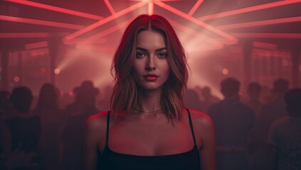 Woman in Nightclub with Neon Lights