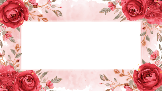 Romantic floral frame with roses and watercolor texture perfect for invitations and designs