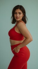 Woman in Red Sportswear Posing