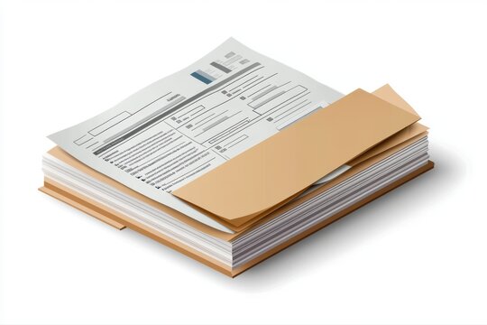 Office paperwork overload concept Documents file project A stack of papers on transparent background