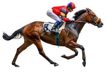 horse racing brown horse with number 8 isolated on a transparent background.PNG