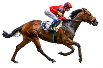 horse racing brown horse with number 8 isolated on a transparent background.PNG
