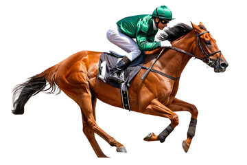 horse racer isolated on transparent background. AI GENERATED