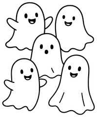 Halloween ghosts flying and smiling cute. Vector ghosts on transparent background.