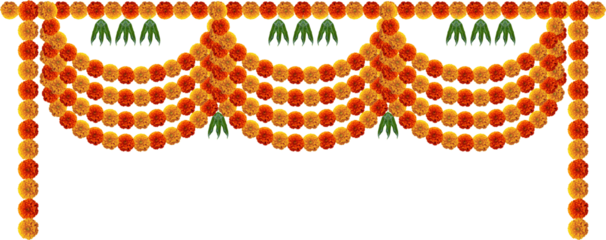 Marigold flowers garland decorative welcome gate with mango leafs