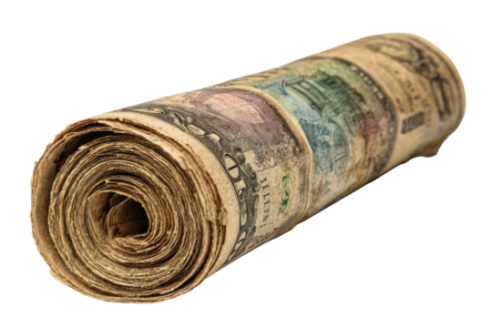Rolled-up ancient scroll of currency