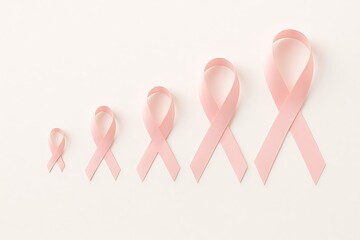 Five pink ribbons grow in size representing breast cancer awareness