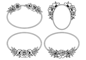 Vintage ornate round frame with floral decorative numbers silhouette vector design