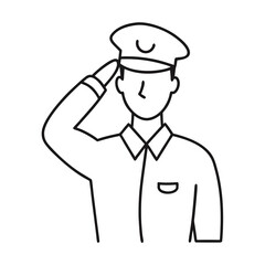 Line drawing of a person in uniform saluting
