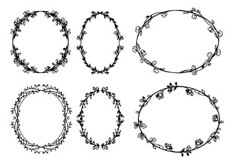 A set of designs of oval frames with European classic style decorations