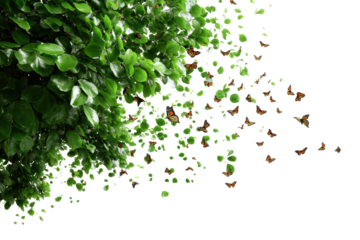 Lush foliage with scattered, stylized butterflies