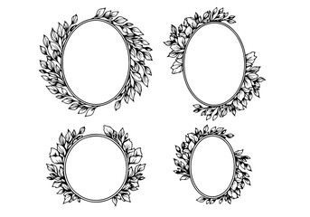 Floral design elements set with vintage ornament frame and wreath illustrations