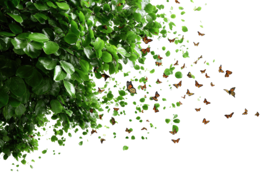 Lush foliage with scattered, stylized butterflies - Powered by Adobe