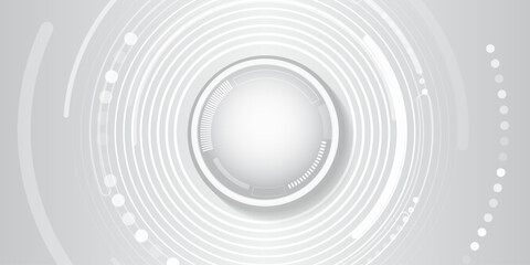 Futuristic gray technology background with concentric circles, digital elements, and abstract geometric patterns. Ideal for tech, innovation, and modern digital design projects.