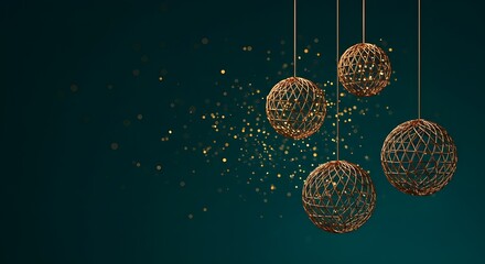 Banner de Green Feliz Navidad con bolas doradas creativas