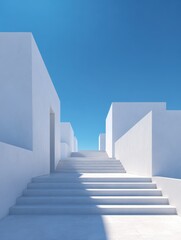 modern minimalist white concrete staircase under clear blue sky