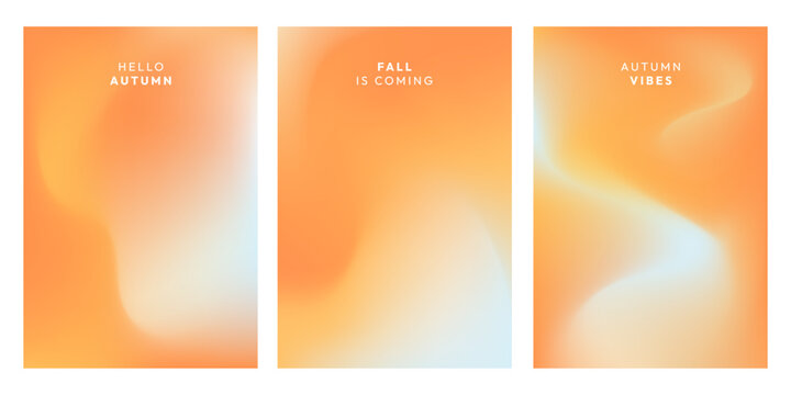 Abstract autumn gradient background set with smooth orange and soft pastel tones. Minimal fluid shapes. Modern seasonal design for posters, banners, invitations, social media, and digital projects.
