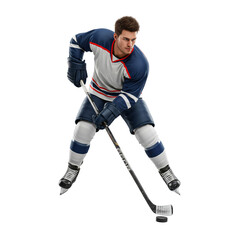 Naklejka premium Hockey Player in Action with Stick and Puck on Black Background ice hockey sport isolated on a transparent background