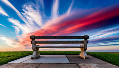 Grand Stone Bench Overlooking Patriotic Sky of Freedom