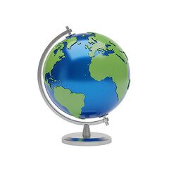 3D Globe Model With Metallic Stand And Detailed Continents earth world isolated on a transparent background