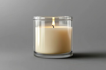 Tranquil Candlelight Glass Jar Cream Wax Gentle Flame Warm Glow Still Life on transparent background