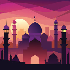 Taj Mahal vector silhouette at sunset, a famous Indian mosque and monument with a beautiful cityscape illustration