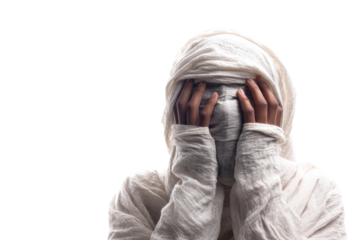 A shrouded figure in distress