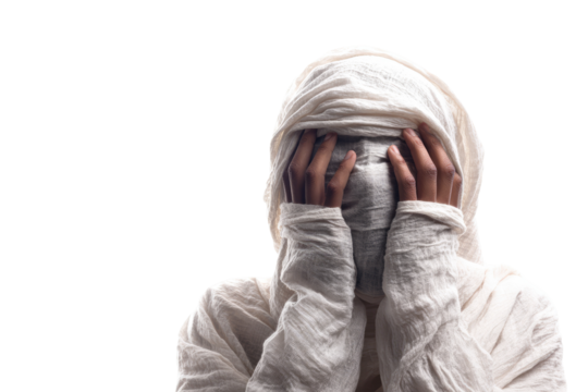 A shrouded figure in distress