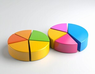 Obraz premium 3D Rendering of Two Colorful Pie Charts on a White Background
