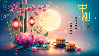 Moonlit Harmony: A Mid-Autumn Celebration
Translation: May we live long and share the beauty of the moon, even if we are thousands of miles apart.