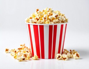 Classic Popcorn Bucket with Red and White Stripes on white background 