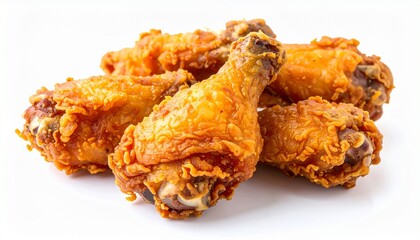 Golden fried chicken wings with crispy coating juicy meat appetizing snack food isolated on white background
