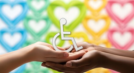 Hands Holding Accessibility Symbol with Heart Background 