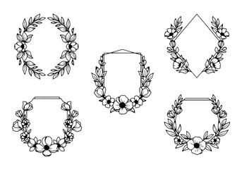 Obraz premium Elegant Floral Laurel Frames: Vintage Ornamental Borders for Invitations and Design