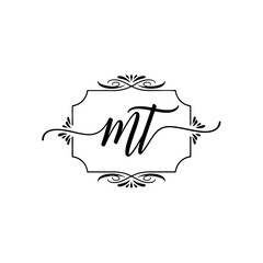 Typographic Line Monogram Logo, MT Wedding monogram logo