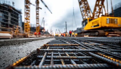 Naklejka premium Construction site with steel reinforcement
