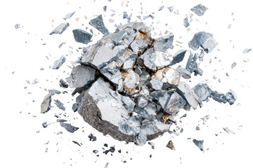 Exploding stone cluster on black background