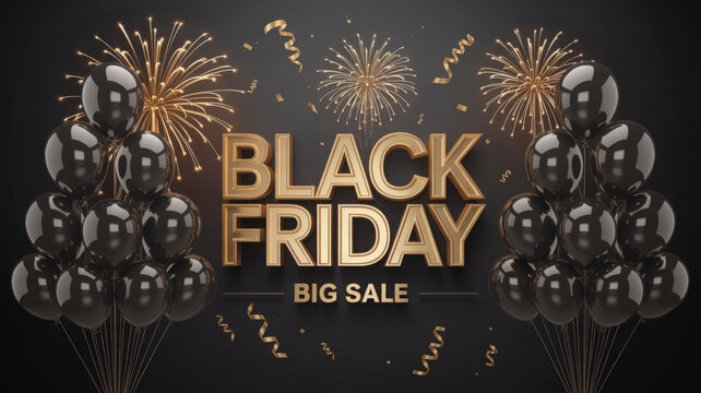 Black Friday Big Sale Balloons and Fireworks Display