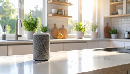 Smart speaker on kitchen counter
