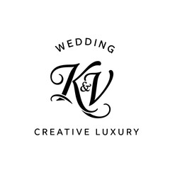 Fototapeta premium K&V Monogram logo, Minimalist Typographic Line Monogram Logo, KV Wedding monogram logo 