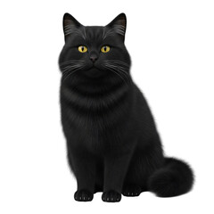 Obraz premium Fluffy Black Cat with Bright Yellow Eyes on Black Background feline animal isolated on a transparent background