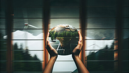 Hands holding globe symbolizing Earth day green every and environmental protection