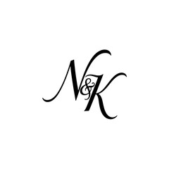 N&K Wedding Monogram Logo, NK Typography Initial Letter Brand Logo