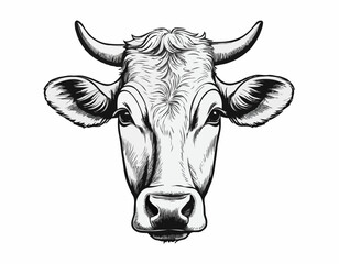 Farm cow head sketch hand drawn line art engraving Vector illustration